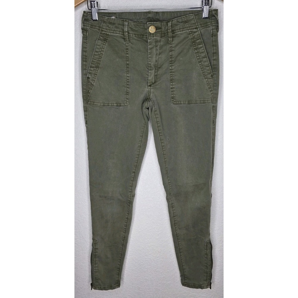 True Religion Women 27 Halle Cara Nu Cargo Pants Olive Skinny Ankle‎ Zip Moto